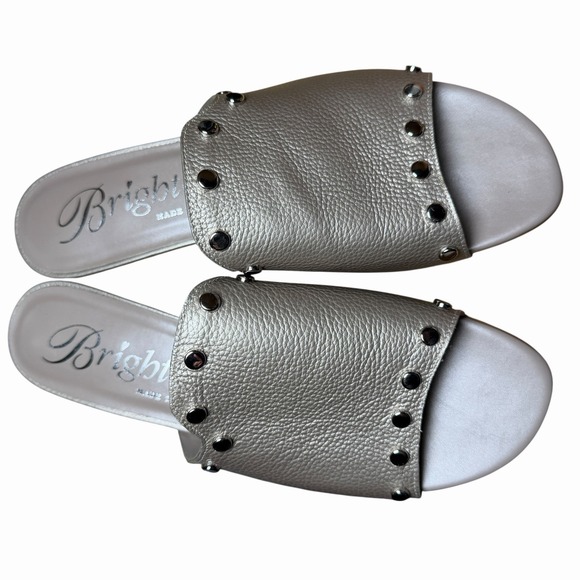Brighton Womens Night Zinc Leather Studded Slide Sandals Size 9M Made In Italy - Picture 4 of 16